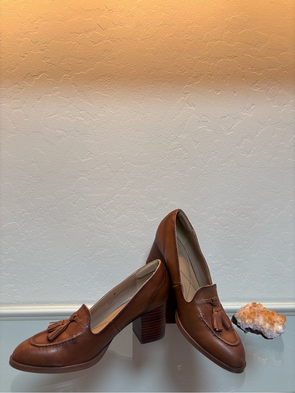 Isola Brown Tassel Block Heel Loafers